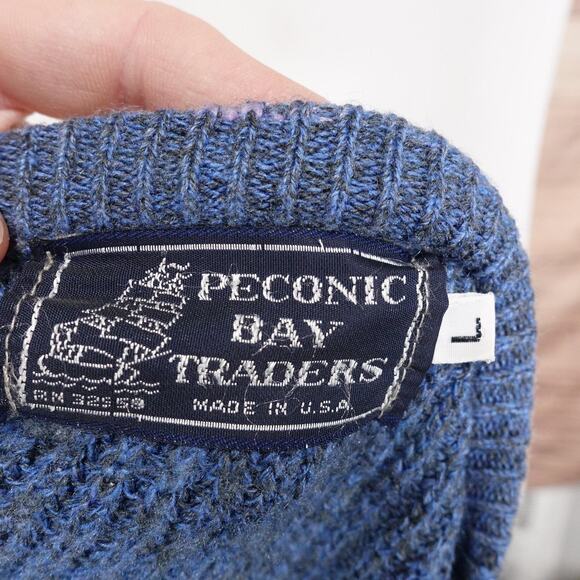Peconic Bay Traders Sweater Mens Large Blue Knit Pullover Made USA Casual Warm - Picture 7 of 8